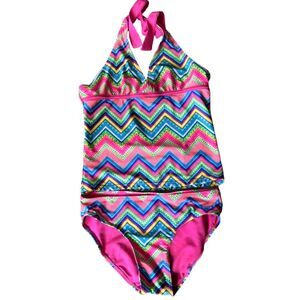 Justice Girl's Size 14 Neon Tankini Swimsuit